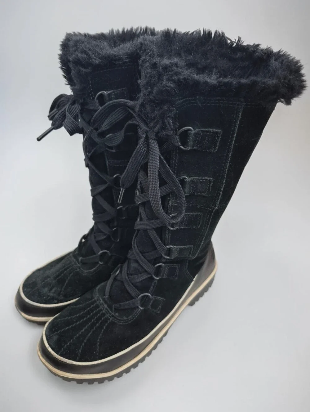 Sorel Tivoli High II Waterproof Suede Black winter Boots Size 8  Faux Fur Snow
